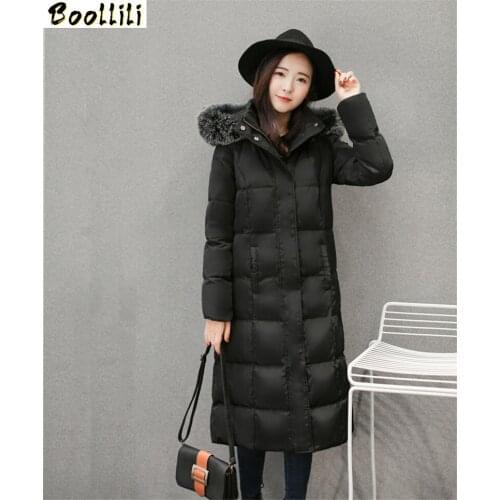 Boollili 2020 Fashion White Duck Down Jacket Women Long Parkas Real Fox Fur Collar Hooded Warm Winter Coat casaco Inverno