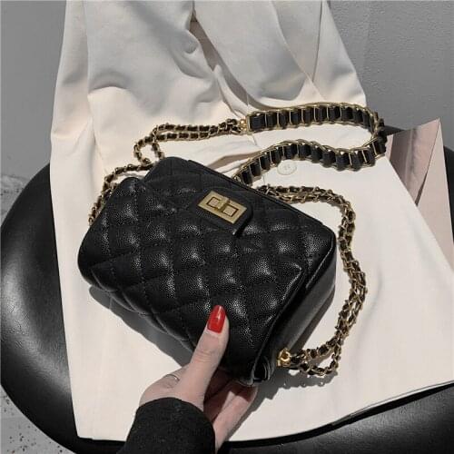Burminsa Luxury Wide Chain Quilted Small Shoulder Crossbody Bags For Women Brand Designer Metal Lock Ladies Purses And Handbags