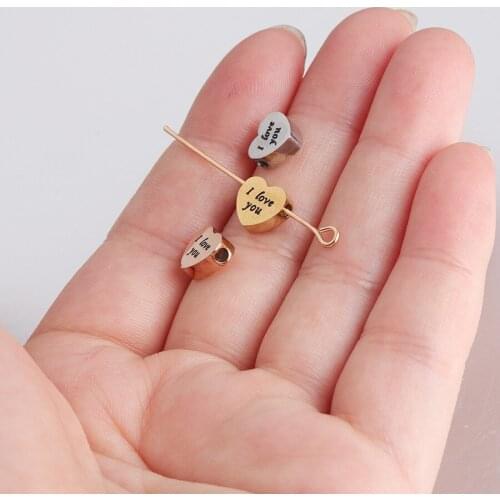 100% Stainless Steel Heart Bead Charm For Jewelry Making I LOVE YOU Letter Bead Mirror Polished Wholesale 20pcs