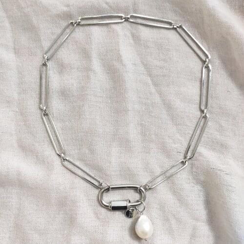 2020 punk design metal chain necklace high quality baroque pearl dangle accessories cadena silver color simple thick chain