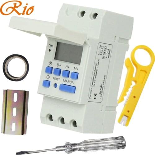 AHC15 AC 220V Digital LCD Power Timer Programmable Time Switch Relay 25A 16A GOOD temporizador with Din Rail good quality