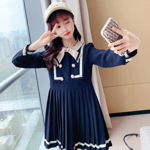 Girl Dress Kids Baby Gown 2021 Navy Blue Spring Autumn Toddler Formal Party Outfits Sport Teenagers Dresses Cotton Children Clot