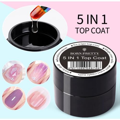 BORN PRETTY 5 IN 1 No-wipe Top Coat Reinforcement Gel Nail Polish Efficient Function Adhesive Water Nail Art Gel DIY Design