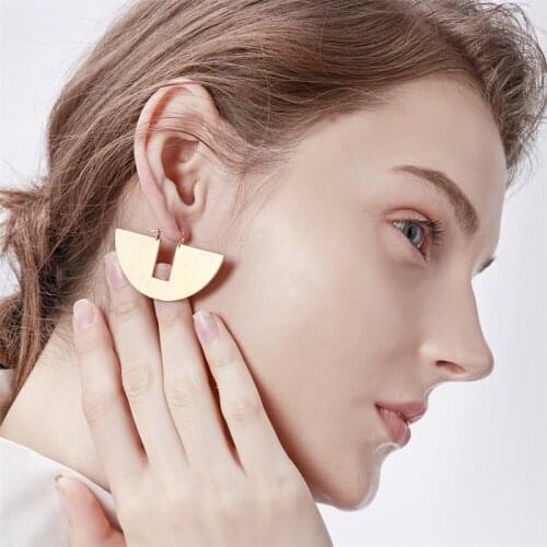 Geometri Semicircle Stud Earrings For Women Round Matte Gold Color Stainless Steel Ladies Aretes De Mujer Elegant Aretes Jewelry