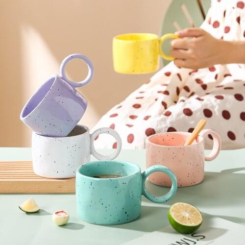 300ml Candy Color Milk Coffee Cup Ring Handle Ceramic Office Cup Couple Water Cups Simple Vintage Drinkware Mug Cups