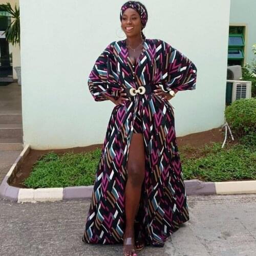 Two Piece Matching Set Africa Clothes African New Dashiki Fashion Chiffon Suit Long Top Shorts Party For Women Outfits 2021