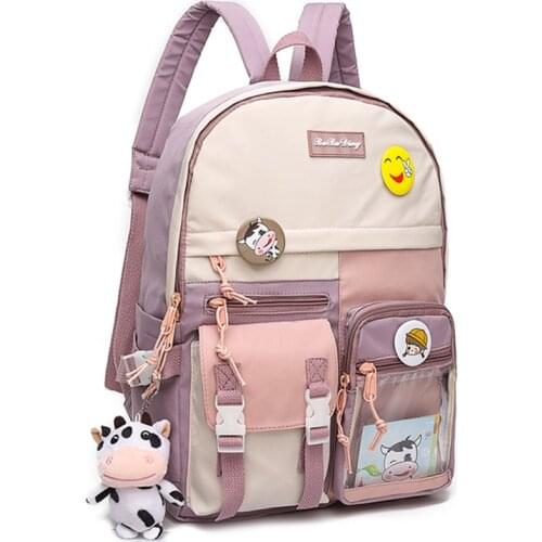 Korean Kawaii Pink Backpacks for Teenage Girls College Student Casual School Bag Ladies Bookbag Women Cute Panelled Backpacks