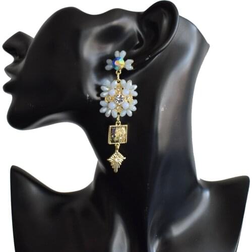 Korean Retro Gem Sun Cute Earrings Fashion And Elegant Long Geometric Crystal Party Wild Banquet Ear Jewelry Female