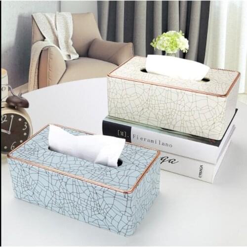Creative Ice crack Synthetic leather napkin holder tissue box cover wood box tissue cover for home decoration PZJH039