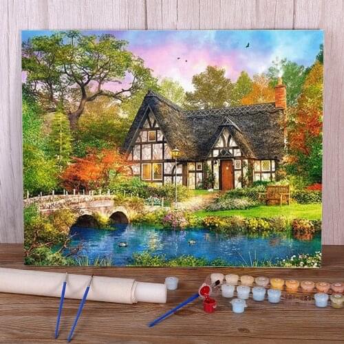 Landscape House Paint By Numbers Set Oil Paints 40*50 Painting On Canvas Decorative Paintings For Children Wall Art Handiwork