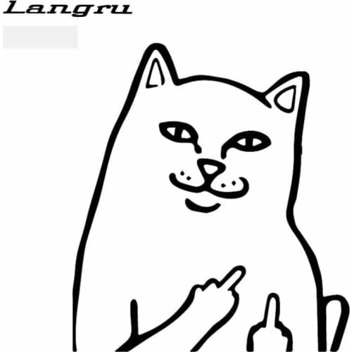 Langru 14.2*15.9CM Rude Funny Cat Vinyl Decal Car Sticker Windows Decor Accessories Jdm