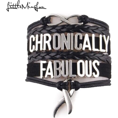 Little Minglou chronically fabulous bracelet infinity ribbon charm awareness leather men bracelets & bangles for women jewelry