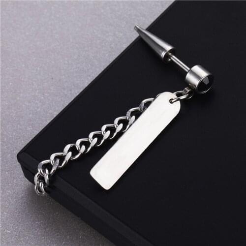 Titanium Steel Chain Tag Tassel Men and Women Earrings Korean Star same style Celebrity Inspired Earrings Ornament Wholesale