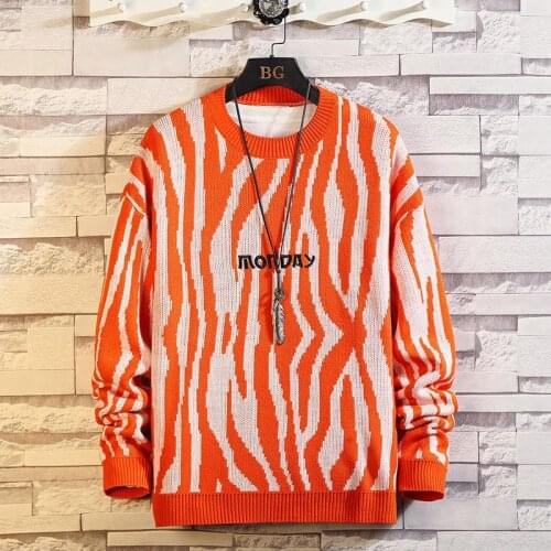 2021 Autumn Winter New Arrivals Lazy Style Plus Size Loose Thin Simple Striped Round Neck Stretch Men Sweater Tide Free Shipping