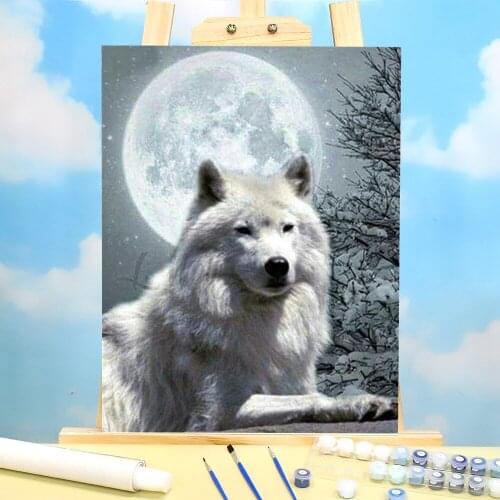 Wolf Animals Winter Painting By Numbers Complete Kit Acrylic Paints 50*70 Oil Painting Wall Paintings For Kids Wholesale