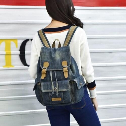 2020 new vintage canvas wash denim mens backpack college wind leisure large-capacity travel bag tide canvas backpack men bag