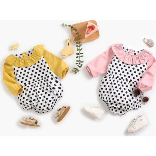 New 2020 Spring Autumn Newborn Baby Girls Wave Point Long Sleeve Clothes Rompers 0-3Yrs Baby Toddler Girls Triangle Jumpsuits