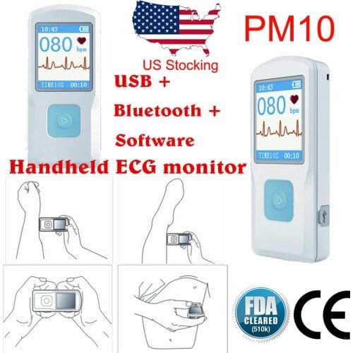 PM10 Bluetooth Handheld ECG Machine Rechargable USB Portable EKG Monitor LCD Heart Rate Meter ECG Detector Mobile App