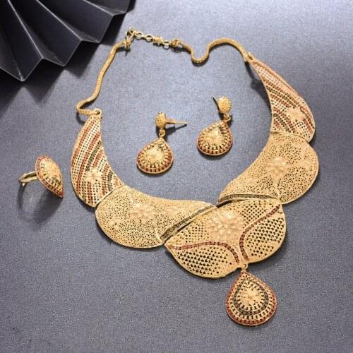 Luxurious Gold Color Dubai Jewelry sets for women Wedding Jewelry set African bridal wedding gifts Arab necklace earrings