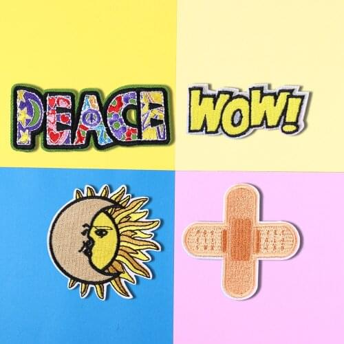 The sun and the moon Embroidery series patches Embroidered Chapter DIY English letter Childrens Clothes Decoration Patch H