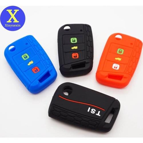 Xinyuexin Silicone Remote Flip Car Key Case Shell for Vw Polo Gol 2016 Golf 7 MK7 Bora Passat Touran Tiguan TSI Remote 3 Buttons