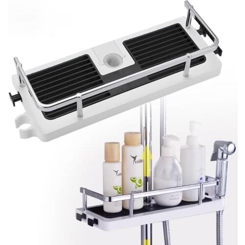 Shower Storage Rack Organizer Bathroom Pole Shelves Shampoo Tray Stand Single Tier No Drilling Lifting Head Holder