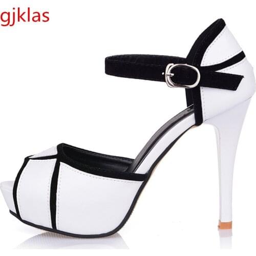 Platform High Heels Woman Pumps Big Size 41 Black White Party Shoes for Women Peep Toe Heels Ladies Dress Shoes Stiletto Heels