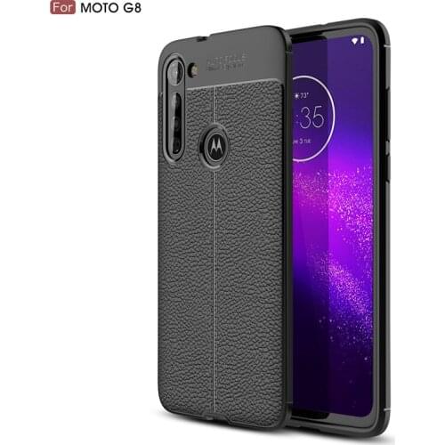 Ultra Thin Slim Silicone Litchi Grain Case for MOTO G8 PU Leather Shockproof Absorption Bumper Protective Cover