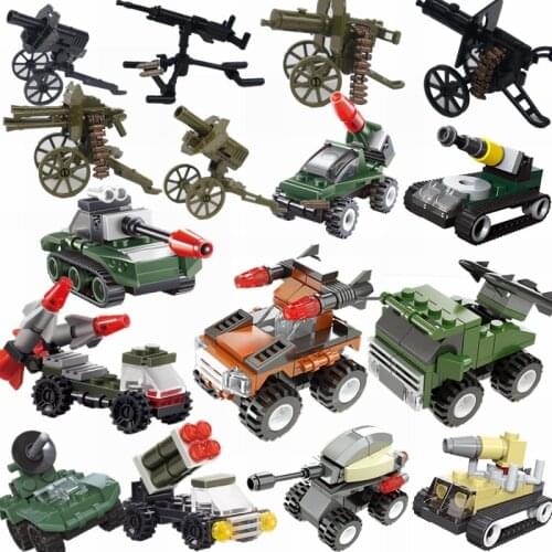Military Set Locking Tank Building Blocks Rocket Car Mortar Artillery Cannon Armored vehicle Lockings Military Toys For Children