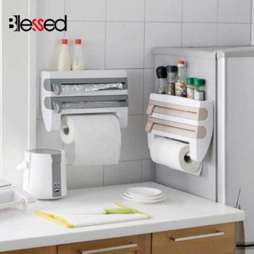 Wall-Mount Paper Towel Holder Tin Foil Storage Rack Kitchen Organizer Preservative Film Dispenser Storage Organizer tools