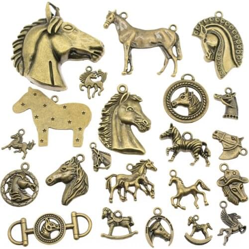 WYSIWYG 40g Antique Bronze Color Zinc Alloy Random Mix Styles Horse Charms DIY Handmade Craft For Jewelry Making