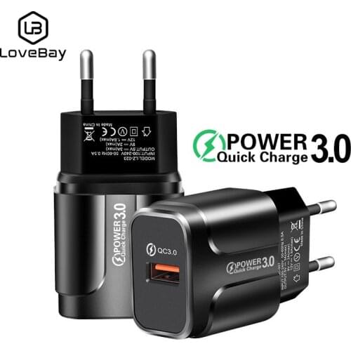 LOVEBAY 18W USB Adapter Charger Fast Charging 3.0QC EU UK Plug Wall Mobile Phone For iPhone 12 Samsung Xiaomi Micro Type C Cable