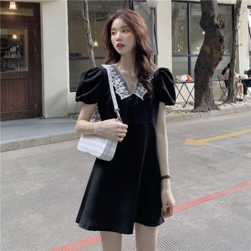 Woman Dress French Retro Black Puff Sleeve Dress Female Summer 2021 New Skirt Temperament Korean Waist Short Skirt