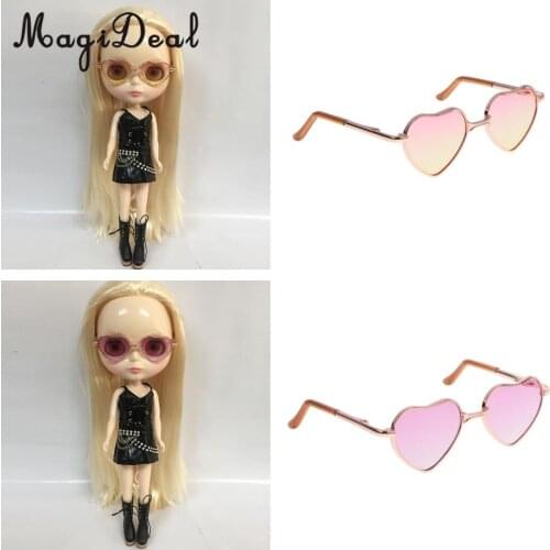1/6 Fashion Heart Gold Frame Sunglasses for Blythe Dolls or Pet Toy Accessories