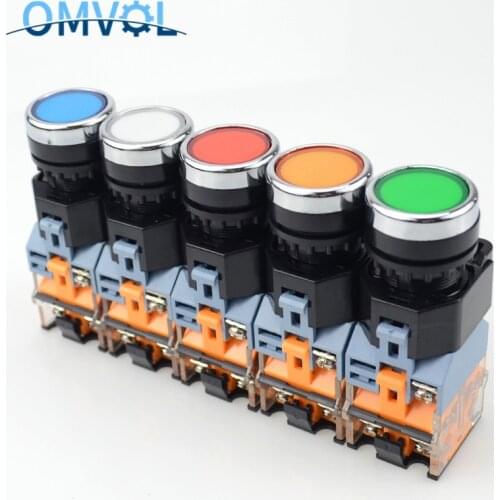 1PC 22mm Momentary &Self-locking Push Button Switch with Light 12V 24V 220V 380V LED Indicators