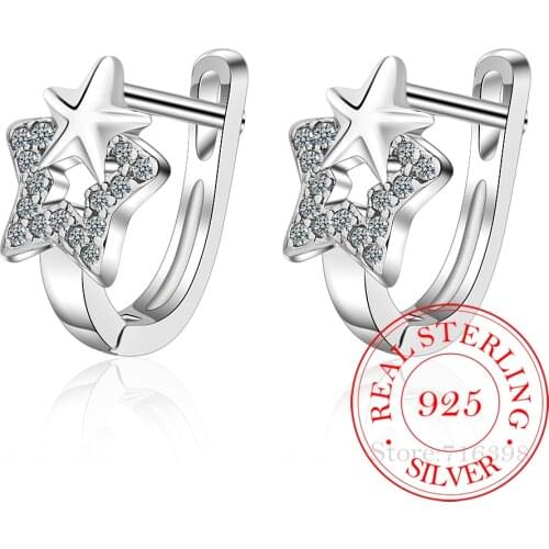 100% 925 Sterling Silver Piercing Crystal Star Stud Earrings for Women 2020 Girls Wedding Party Gift Femme Jewelry pendientes