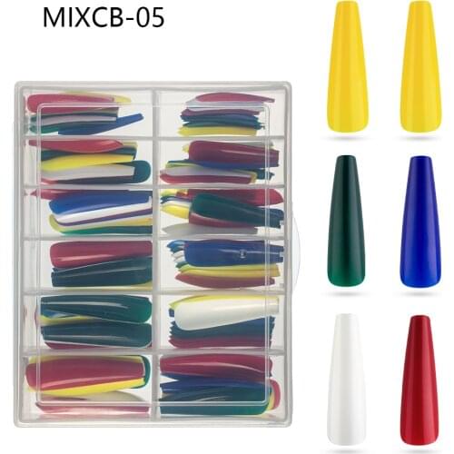 120pc/Box Coffin Long Color Mix Fake Nails Acrylic Press on Manicure Tips Colorful False Fingernail Artificial Nails Tool