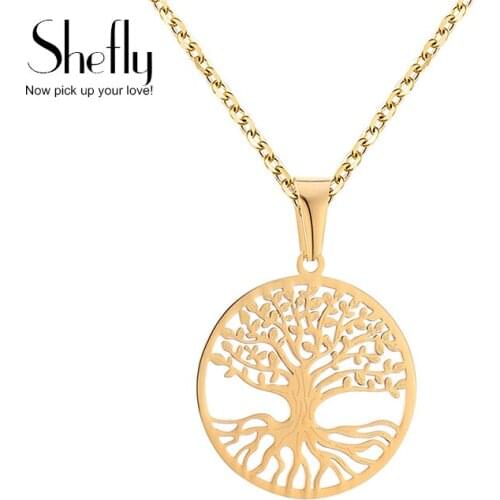 2020 Fashion Tree of Life Stainless Steel Necklace for Women Men Silver Color Gold Statement Necklace Jewellery colgantes mujer