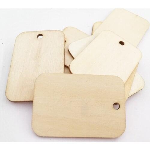 25pcs Wood Slice Gift Tags Blank Rectangle Wooden Hanging Tags Label With Hemp Ropes for Wedding Party Xmas halloween decoration