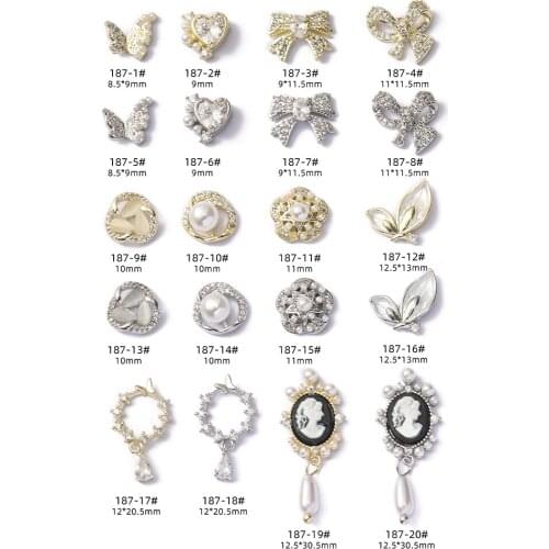 5pcs Latest Zircon Alloy Nail Art Decoration Pearl With Pendant Heart/Bow/Butterfly Metal Fingernail Accessories Nail Charm