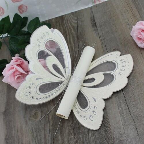 50Pcs Personalized Scroll Wedding Invitation Card With Gift Box Butterfly Paper Blank Birthday Invitations With Custom Printing