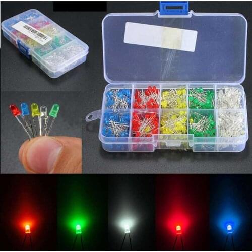 500pcs 3/5mm bright LED Light Emitting diodes Assorted Kit red green yellow blue white DIY Light Emitting Diodef electrical