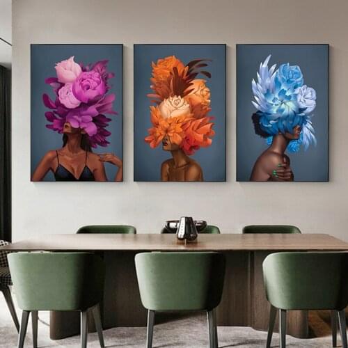 Abstract Colorful Flower Woman Canvas Painting Girls Portrait Posters and Prints Cuadros Wall Art Picture for Living Room Decor