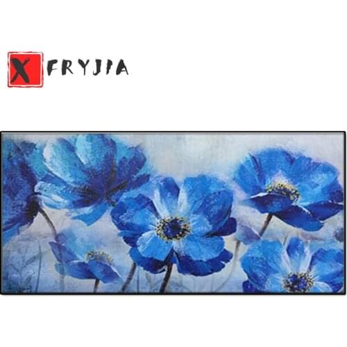 Large Size 5d Diy Diamond Painting Blue Flowers Blossom Poppy Full Square Round Diamond Embroidery Mosaic Needlework Craft decor