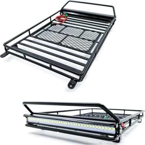 Large Size Luggage Carrier Roof Rack with LED Light Bar for 1/10 RC Crawler Car Axial SCX10 90046 Traxxas TRX4