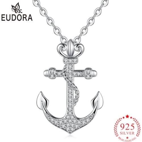 Solid Real 925 Sterling Silver Anchor Crystal Pendant Necklace for lady Jewelry Silver Chain or only pendant Xmas Gifts D057