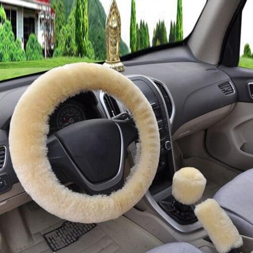 Steering-Wheel Plush Car Steering Wheel Covers Winter Faux Fur Hand Brake and Gear Cover Set Car Interior Accessories Universal