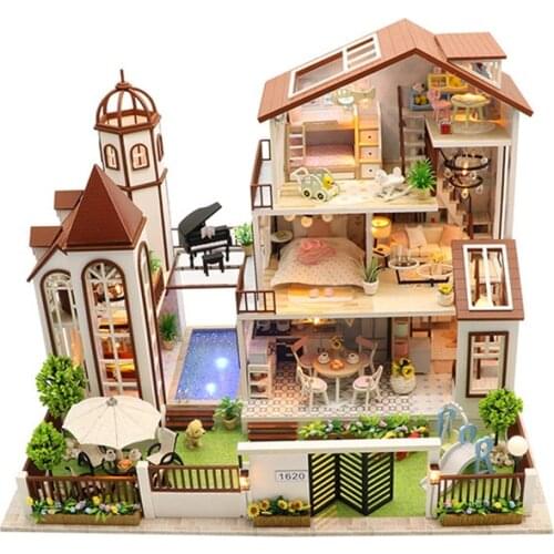 Wooden Doll House Miniature DIY Dollhouse Large villa With Furniture Wood House children Toys Gift Valentines Day girls gifts