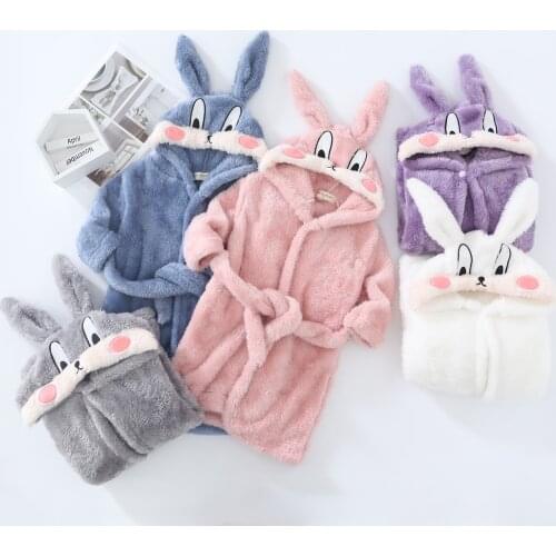 2021 Autumn Winter Boys Girls Flannel Pajamas Kids Hooded Bathrobe Cartoon Towel Beach Childrens Sleepwear Robes
