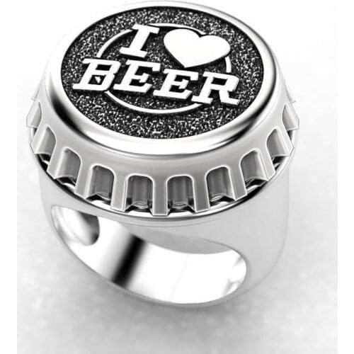 Bottle cap Beer Lovers Ring "I Love Beer" Letter Rings for Men Fashion Jewelry Valentines Day Anniversary Party boyfriend
